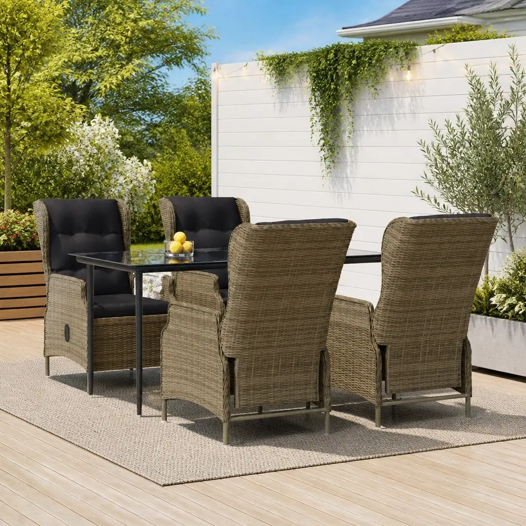 5 Piece Brown Rattan Garden Dining Set