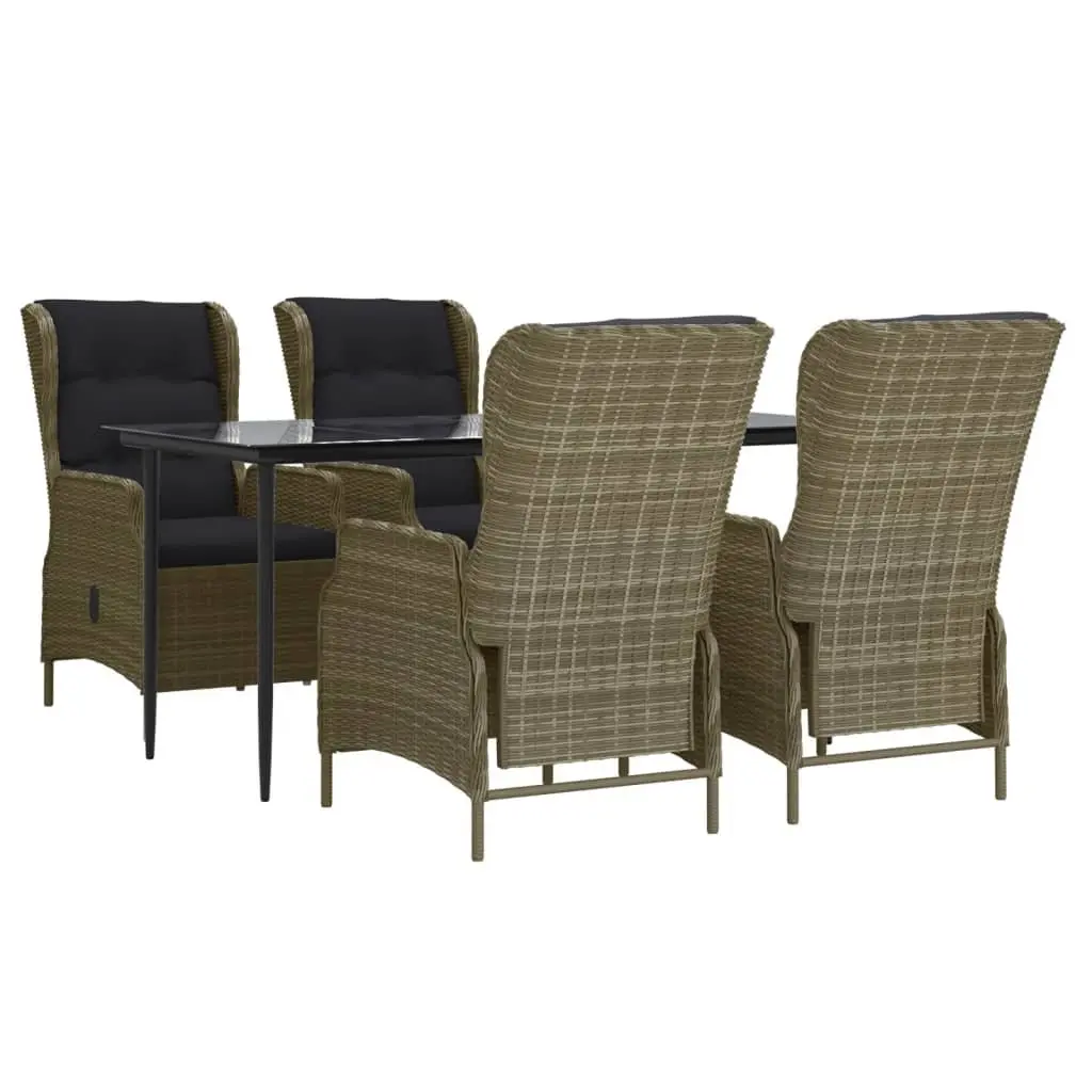 5 Piece Brown Rattan Garden Dining Set