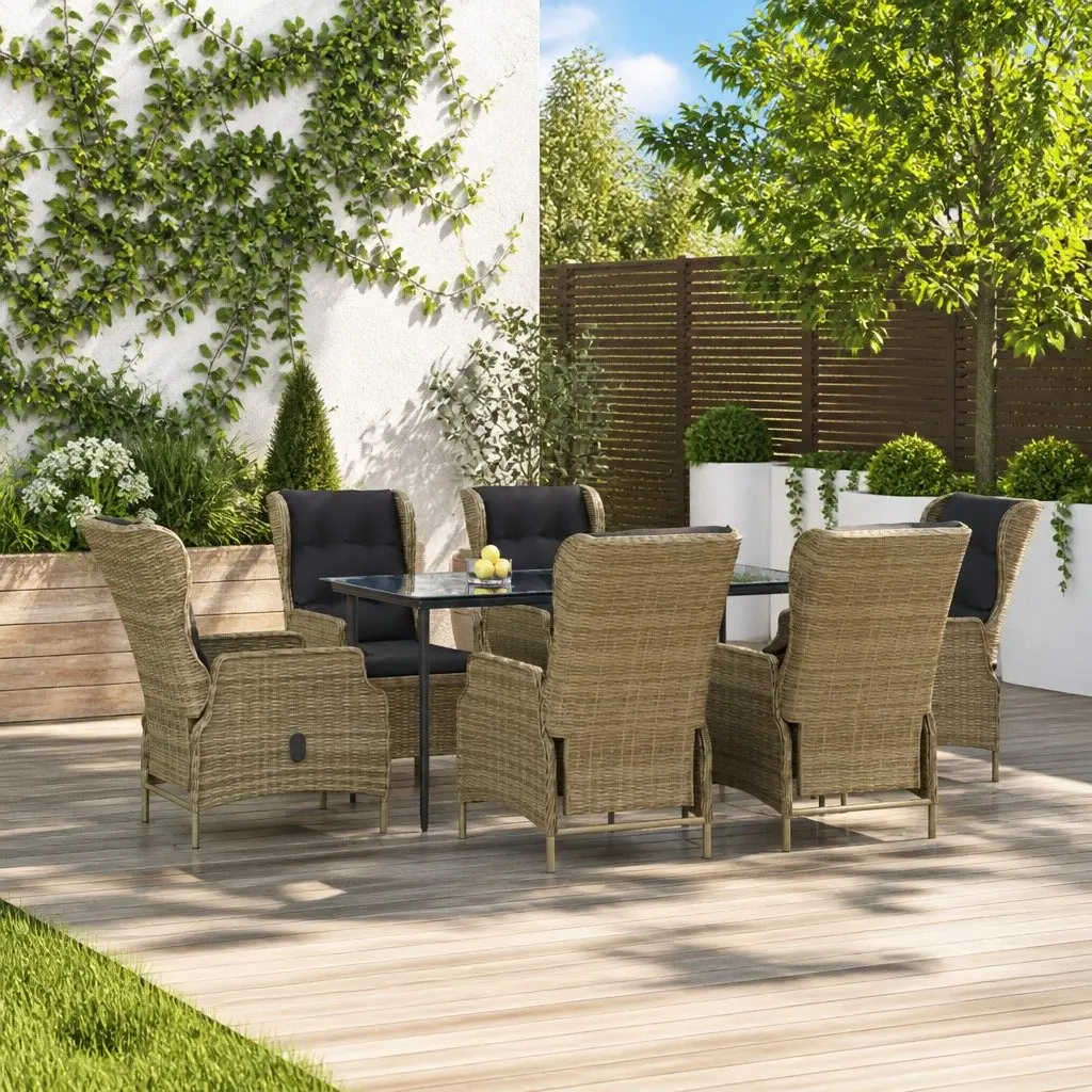 7 Piece Outdoor Dining Set Poly Rattan Brown Patio Furniture with Chairs