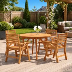 5 Piece Outdoor Garden Dining Set in Brown Wood