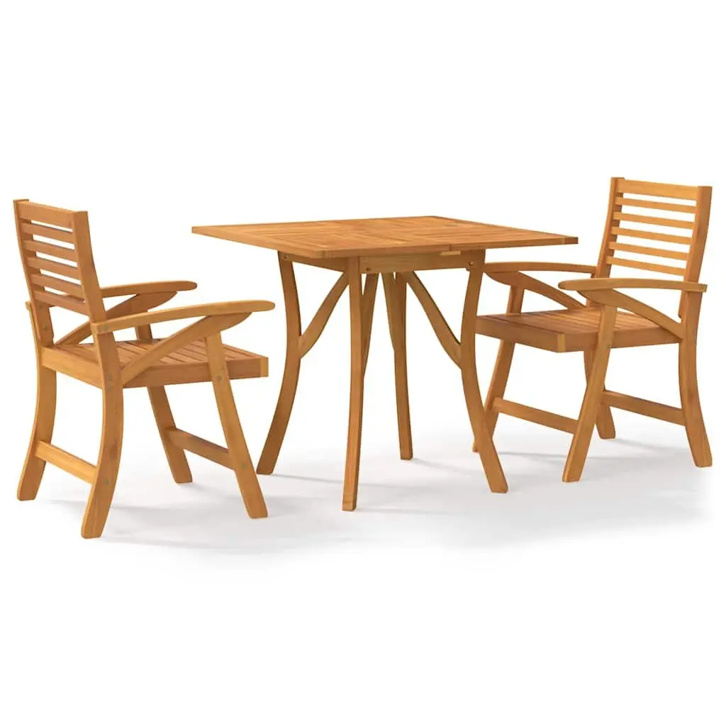 Garden Dining Set Solid Acacia Wood 3 Piece Outdoor Furniture Table Chairs Brown
