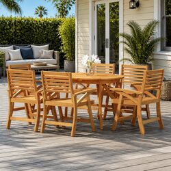 Solid Wood Acacia Garden Dining Set for 7 People
