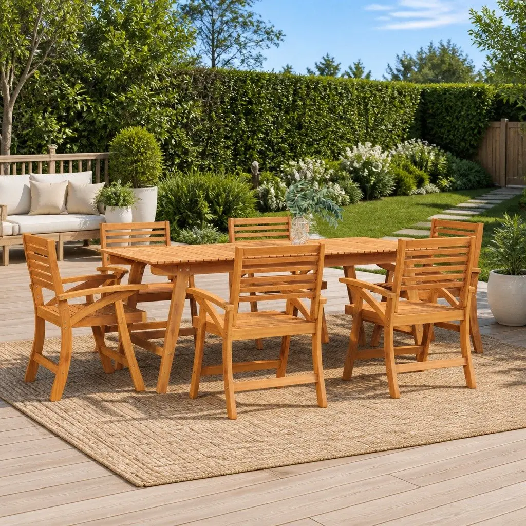 Solid Wood 7 Piece Garden Dining Set for Outdoor Spaces