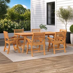 Brown Acacia Wood Outdoor Garden Chairs Set of 6