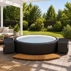 Durable Hot Tub Surround with Storage in Black PE Rattan