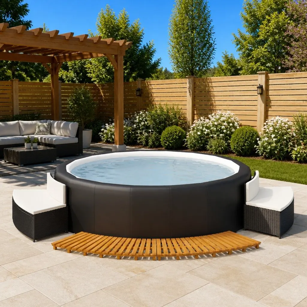 Hot Tub Surround with Rattan and Acacia Wood