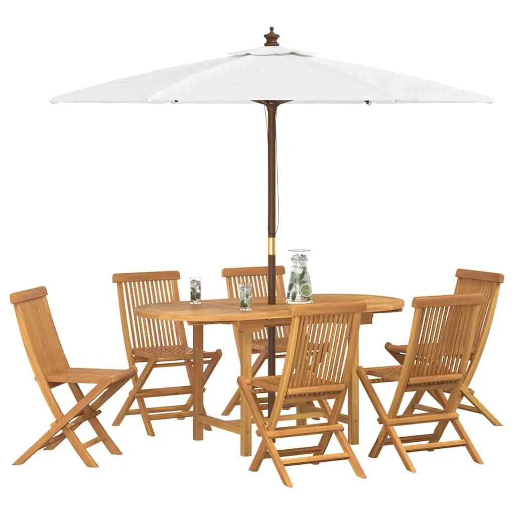 Garden Dining Set Solid Teak Wood 7 Pieces Brown Outdoor Table Chairs