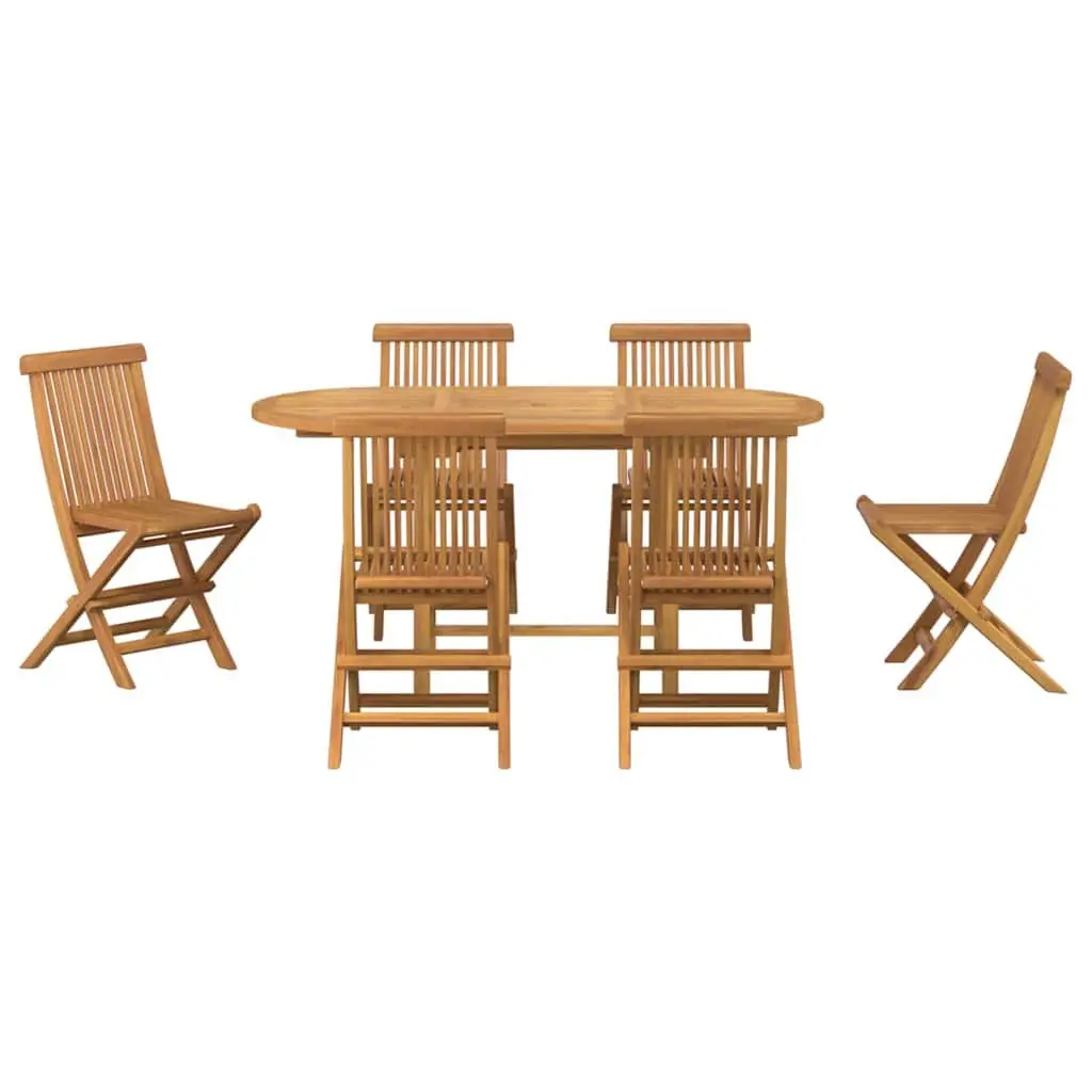 Garden Dining Set Solid Teak Wood 7 Pieces Brown Outdoor Table Chairs