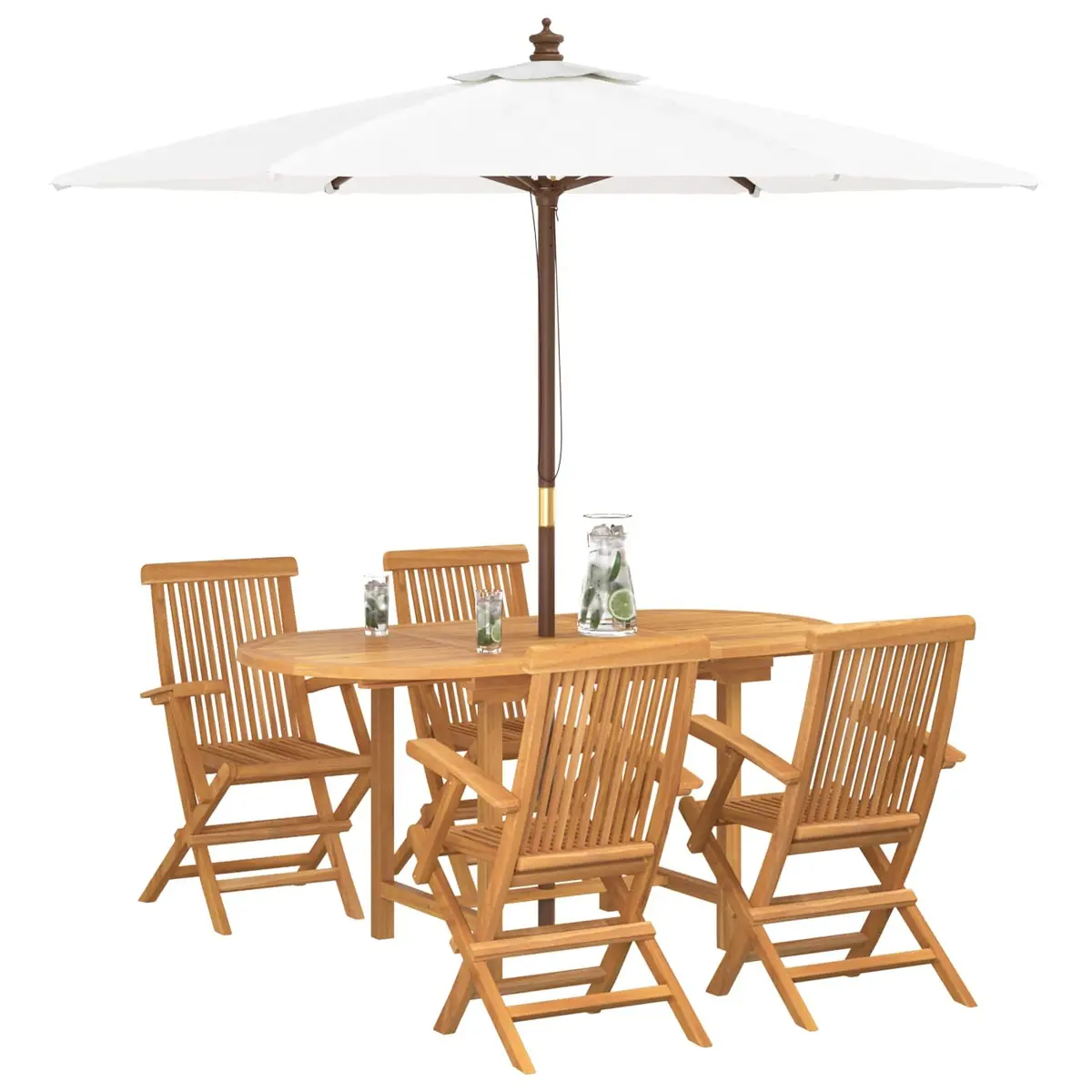 Garden Dining Set Solid Teak Wood 5 Piece Brown Outdoor Furniture