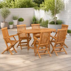Brown Teak Wood 7-Piece Garden Dining Set