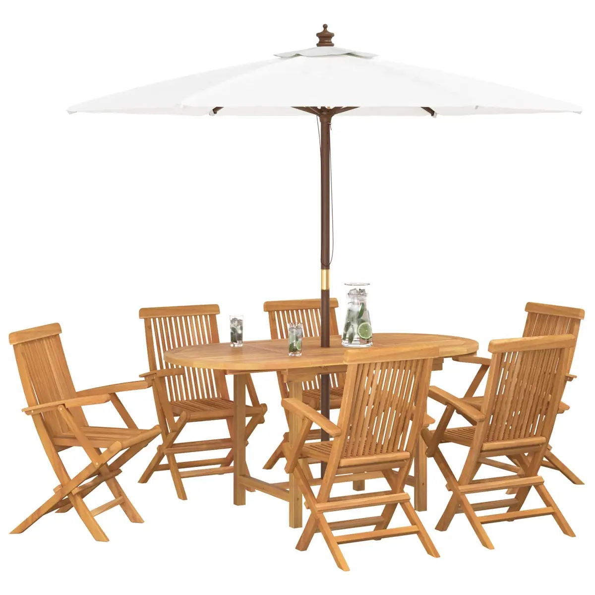 Brown Teak Wood 7-Piece Garden Dining Set