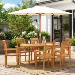 7-Piece Brown Solid Teak Wood Garden Dining Set