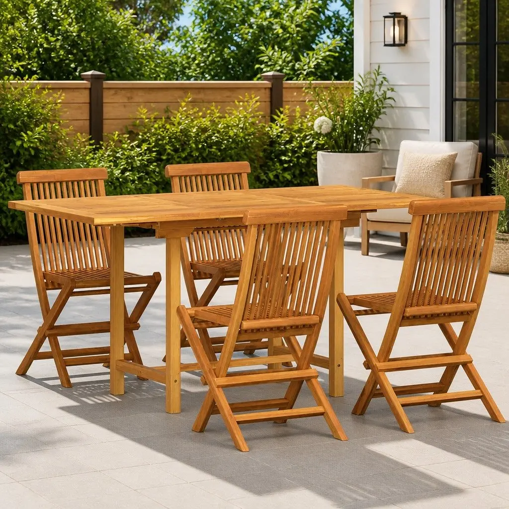 5-Piece Brown Teak Wood Garden Dining Set