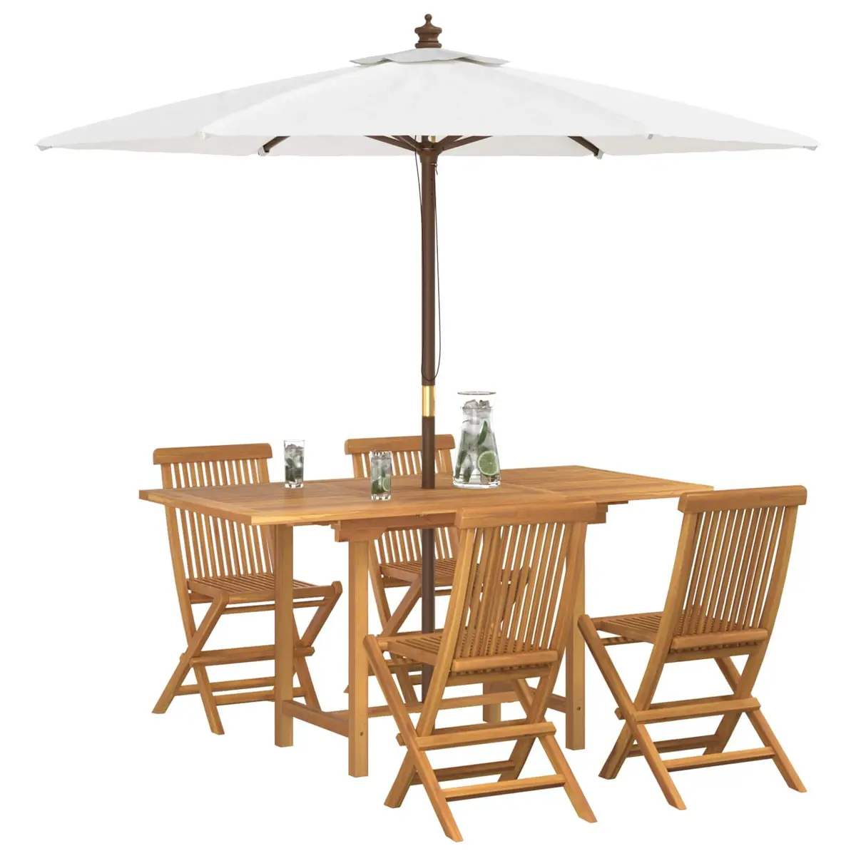 5-Piece Brown Teak Wood Garden Dining Set
