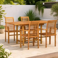 Outdoor Teak Wood Dining Set 5-Piece Garden Furniture