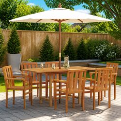Sturdy 7-Piece Garden Dining Set in Brown Teak Wood