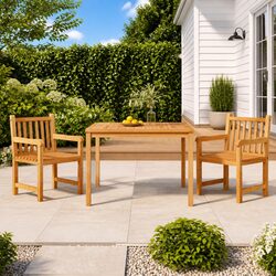 3 Piece Brown Teak Wood Outdoor Dining Set with Chairs