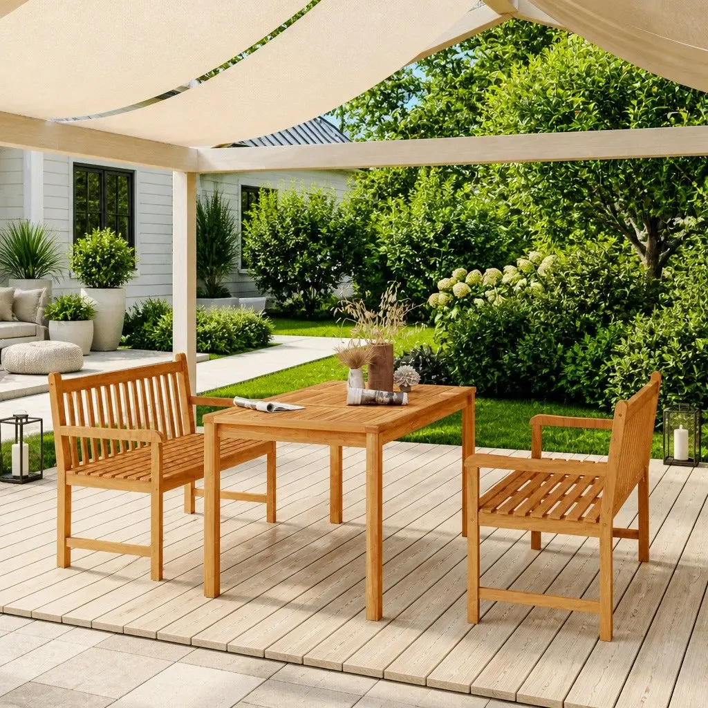 Brown Solid Wood Garden Dining Set 3 Pieces