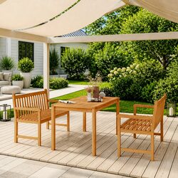 Sturdy Brown Solid Wood Garden Dining Set 3 Pieces