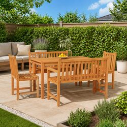 5 Piece Teak Wood Outdoor Dining Set with Benches