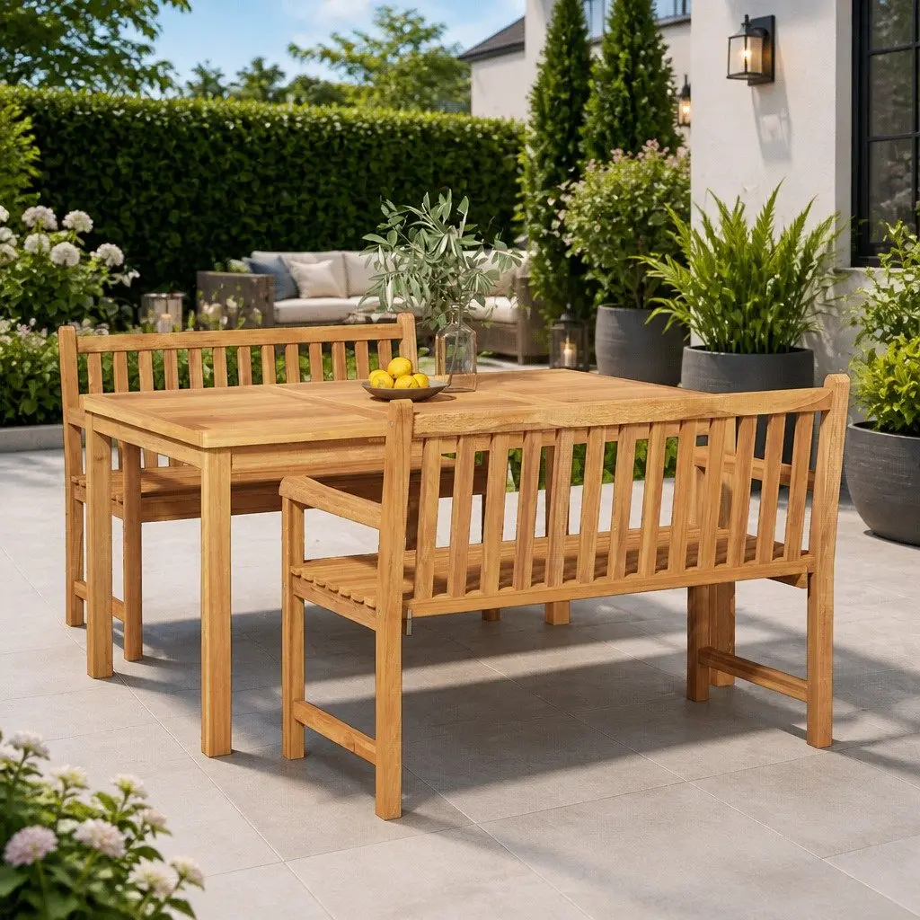 3 Piece Teak Wood Garden Dining Set