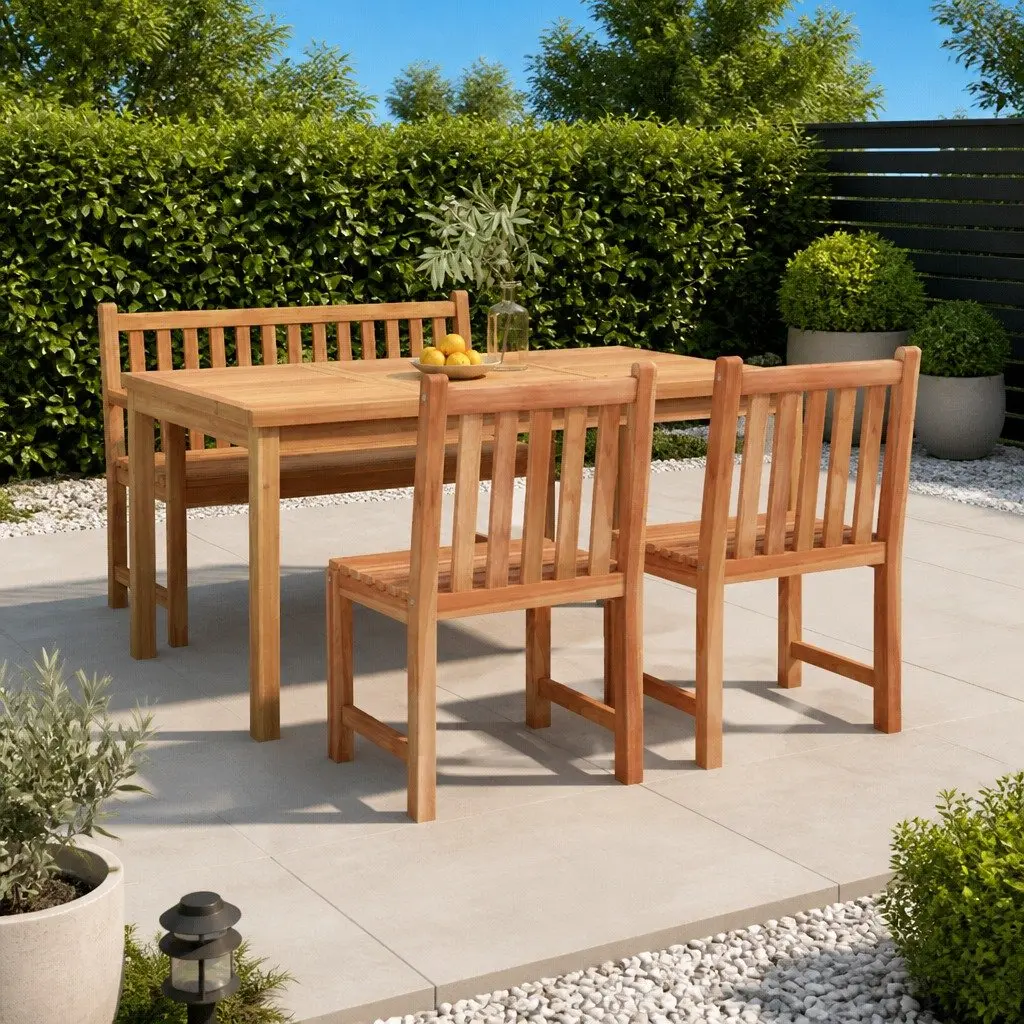 4 Piece Garden Dining Set with Teak Wood