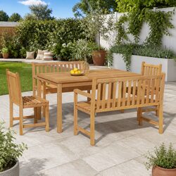 Solid Teak Wood 5 Piece Garden Dining Set Brown