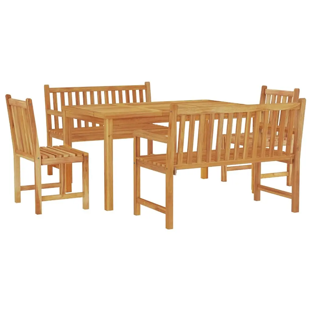 5 Piece Garden Dining Set Teak Wood Table Chairs Outdoor Furniture Brown