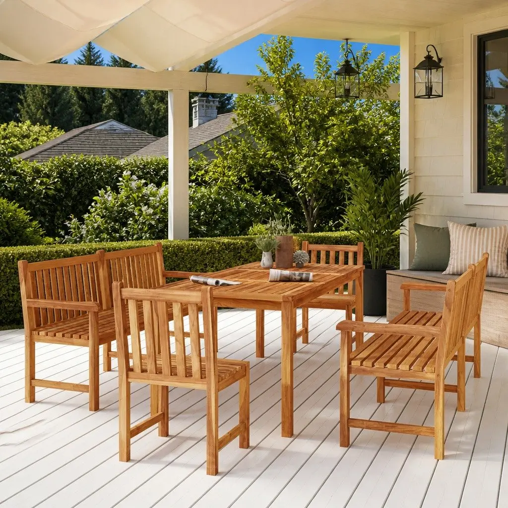 Solid Teak Wood 5 Piece Garden Dining Set