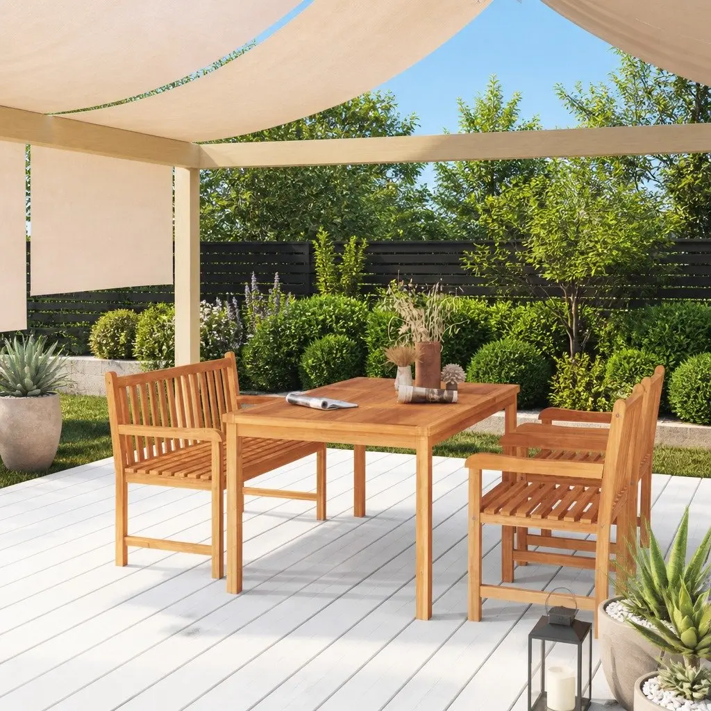 Solid Teak Wood 4 Piece Garden Dining Set