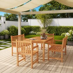 Solid Teak 5 Piece Garden Dining Set for Outdoor Use
