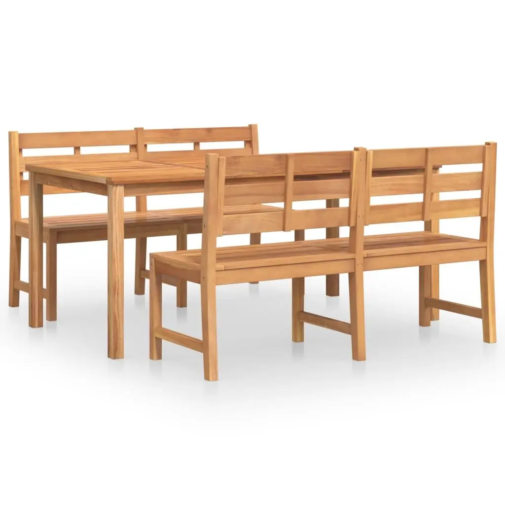 Garden Dining Set Solid Teak Wood 3 Piece Outdoor Furniture Brown Table Benches