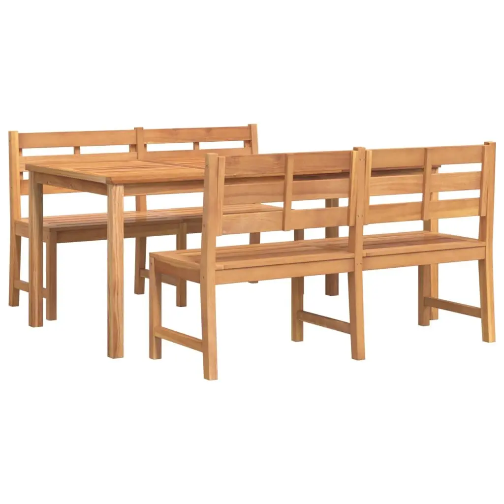 Garden Dining Set Solid Teak Wood 3 Piece Outdoor Furniture Brown Table Benches