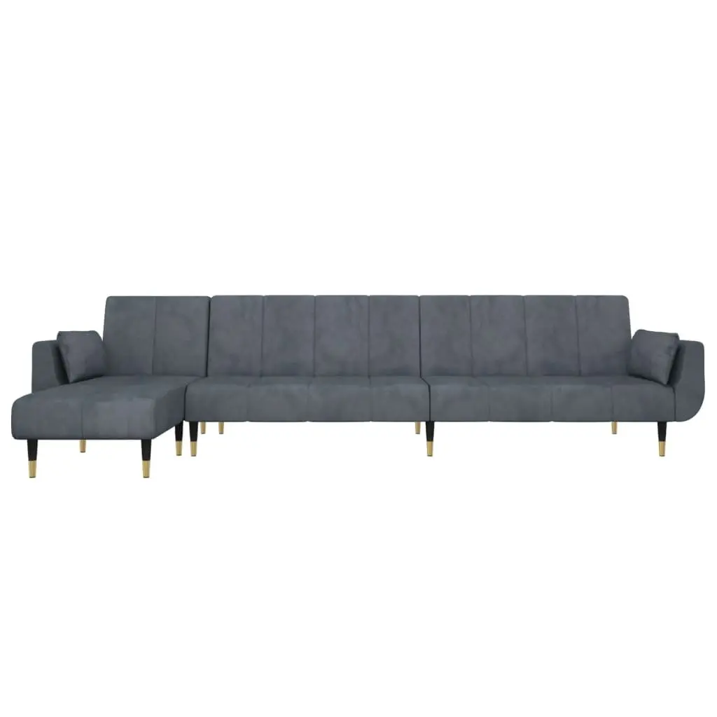 L-Shaped Sofa Bed Velvet Grey 275x140x70cm Convertible 3-Position Sleeper Couch
