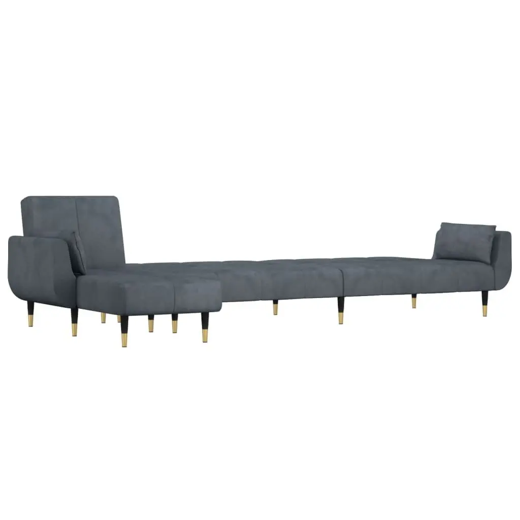 L-Shaped Sofa Bed Velvet Grey 275x140x70cm Convertible 3-Position Sleeper Couch