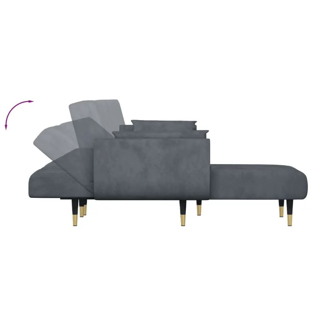 L-Shaped Sofa Bed Velvet Grey 275x140x70cm Convertible 3-Position Sleeper Couch