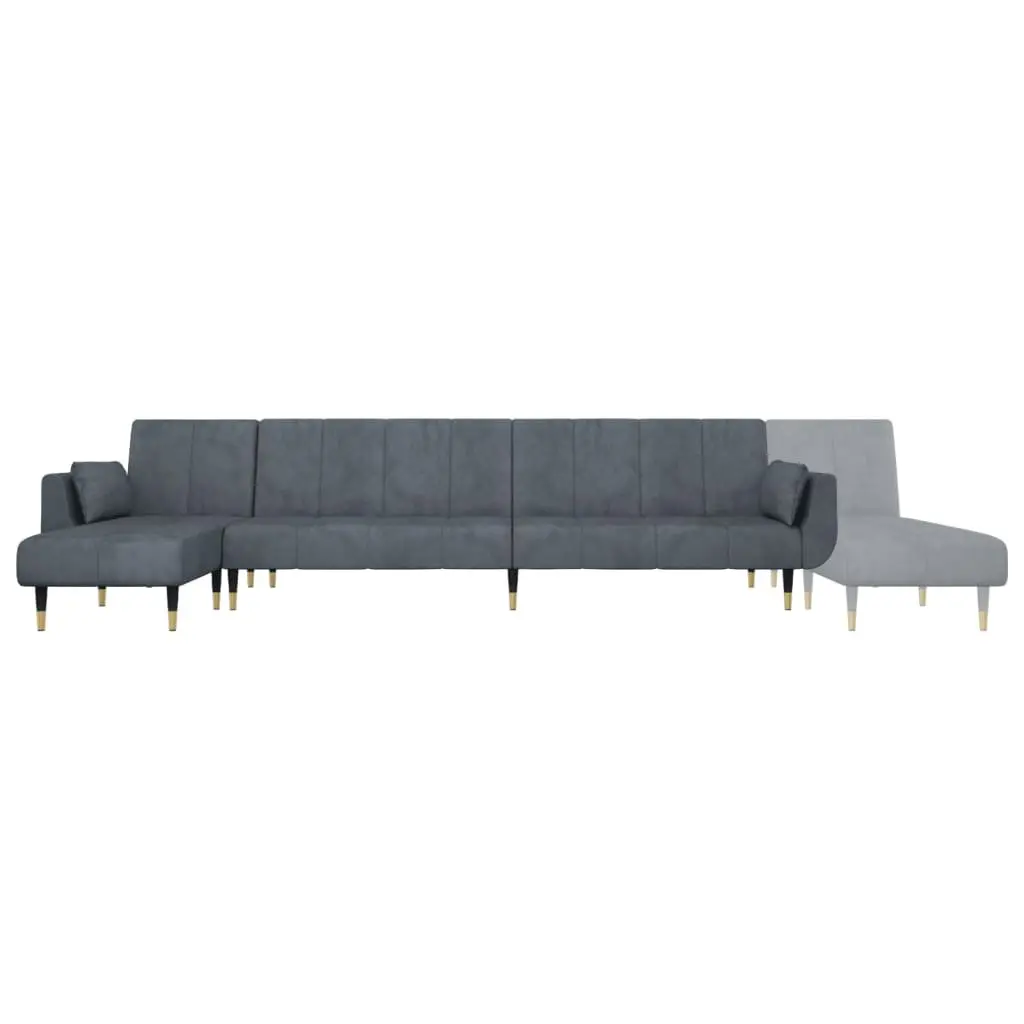 L-Shaped Sofa Bed Velvet Grey 275x140x70cm Convertible 3-Position Sleeper Couch