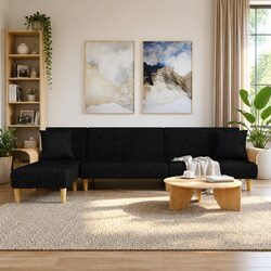 Convertible Black L-Shaped Sofa Bed with Chaise Lounge