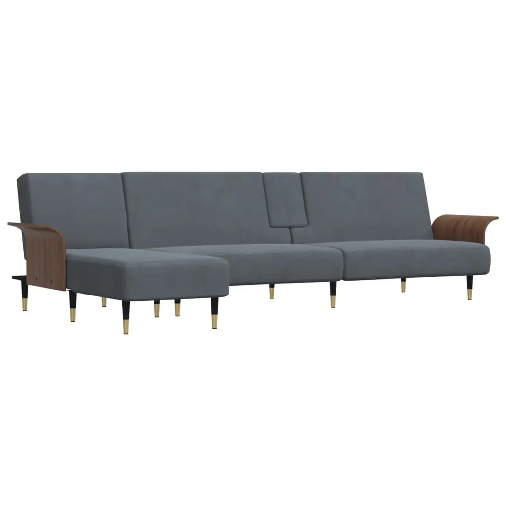 L-Shaped Sofa Bed in Grey with Tea Table