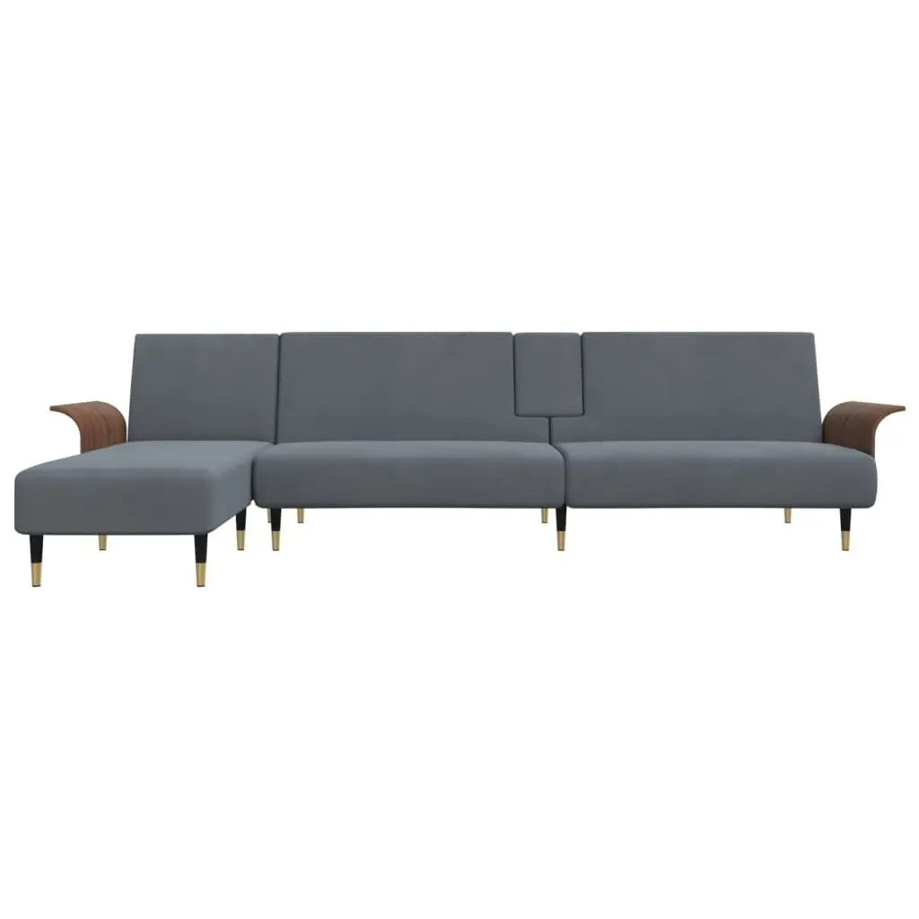 L-Shaped Sofa Bed in Grey with Tea Table