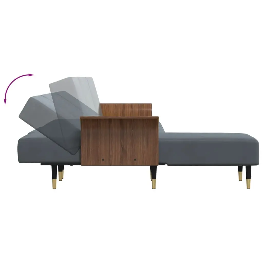 L-Shaped Sofa Bed in Grey with Tea Table