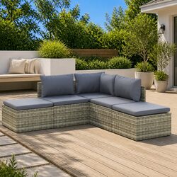 Premium 5 Piece Grey Poly Rattan Garden Lounge Set