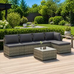 Durable 6-Piece Garden Lounge Set in Grey Poly Rattan