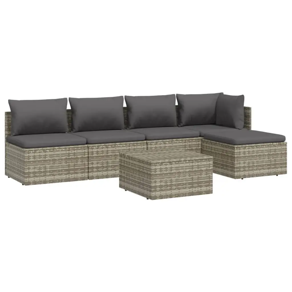 Garden Lounge Set Poly Rattan Steel Frame 6 Piece Grey with Cushions