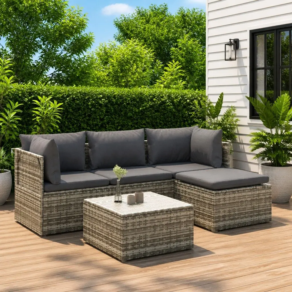 5 Piece Outdoor Patio Sofa Dining Set in Grey