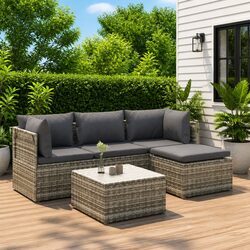 5 Piece Outdoor Patio Sofa Dining Set in Grey