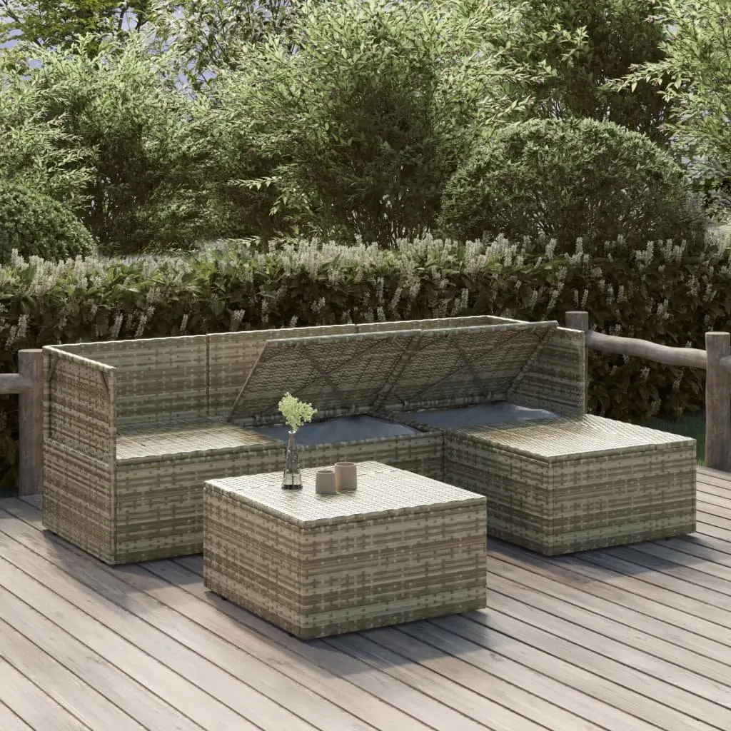 5 Piece Outdoor Patio Sofa Dining Set in Grey