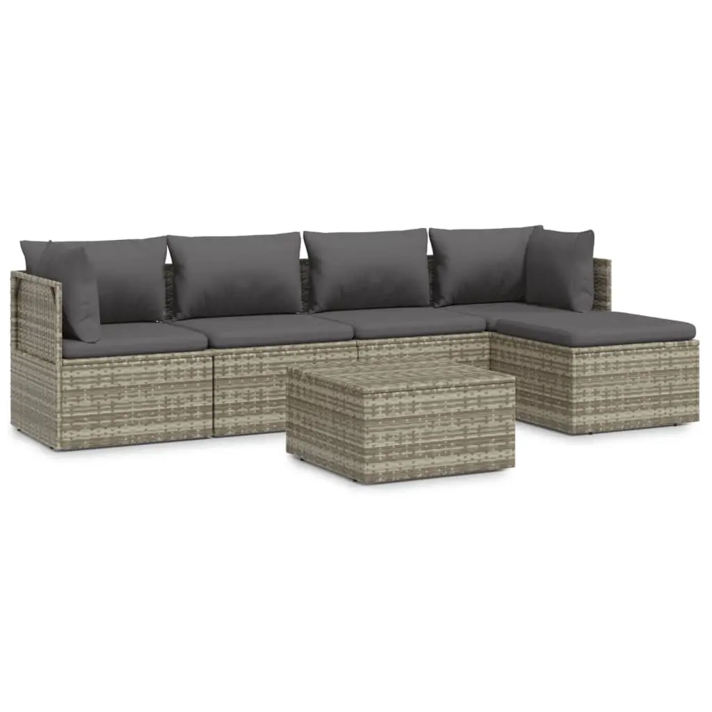 Garden Lounge Set Poly Rattan Steel 6 Piece Grey