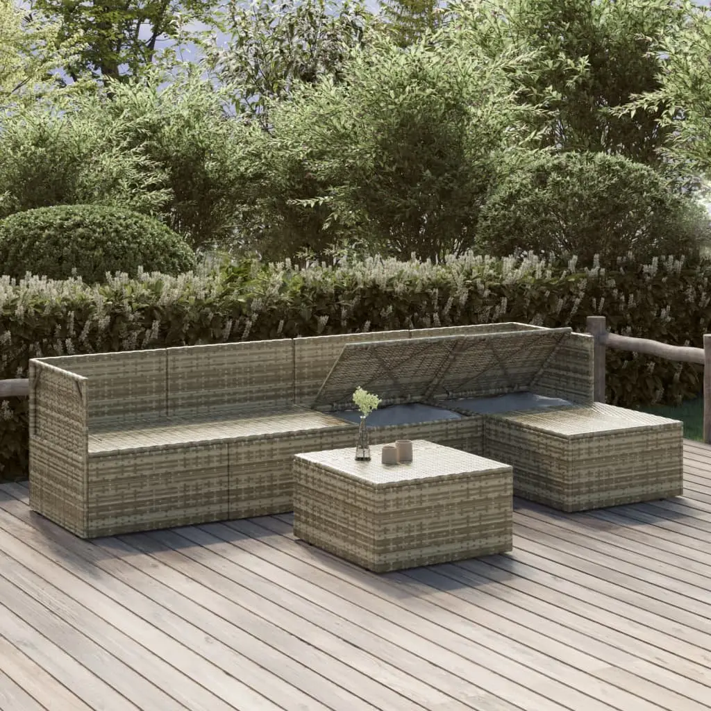 Garden Lounge Set Poly Rattan Steel 6 Piece Grey