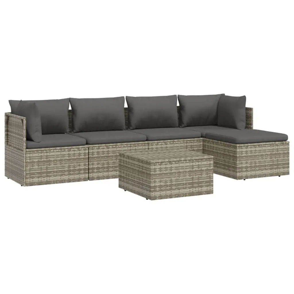 Garden Lounge Set Poly Rattan Steel 6 Piece Grey